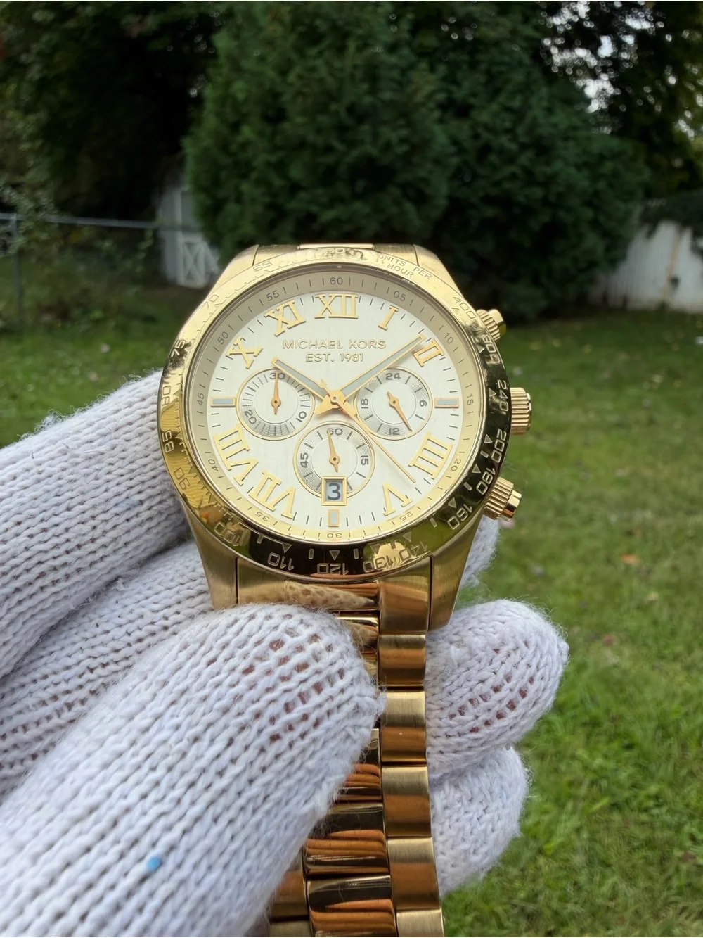 Michael Kors Layton MK8214 Gold-Tone Unisex Chronograph Roman Numeral Dial Watch